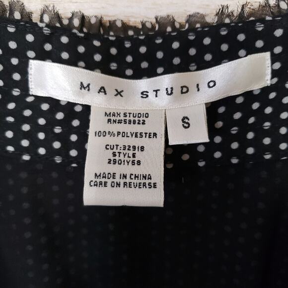 Max Studio Midi Dress Size Small Puff Sleeve Cottage Black White Retro Polka Dot - Picture 10 of 11